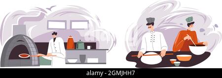 Chef team cooking in kitchen, bakery shop vector Stock Vector