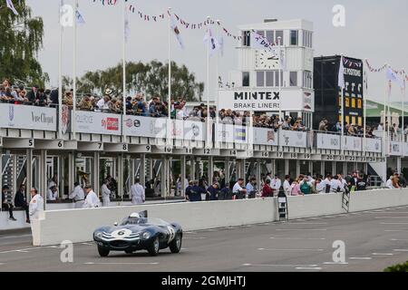 Goodwood Motor Circuit 17 September 2021. #6 Christian Glasel, driven by Gary Pearson, 1955 Jaguar D-type, 'long-nose', Sussex Trophy, during the Goodwood Revival Goodwood, Chichester, UK Stock Photo