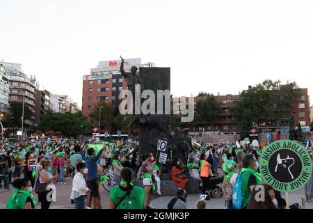 Madrid, Spain. 18th Sep, 2021. Anti-bullfighting demonstration for the abolition of bullfighting in front of the Las Ventas bullring at September 18 2021. The demonstration was organized by the animal rights party PACMA. (Photo by Alvaro Laguna/Pacific Press/Sipa USA) Credit: Sipa USA/Alamy Live News Stock Photo