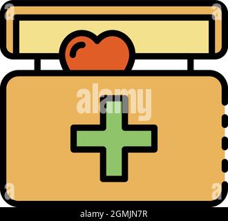 Heart in transplant box icon. Outline heart in transplant box vector icon color flat isolated Stock Vector
