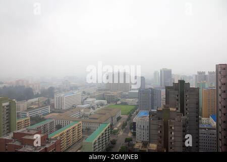 Panoramic view at the Pyongyang, North Korea. Pyongyang is the capital and largest city of North Korea. Stock Photo