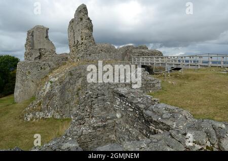 Montgomery Castle Castell Trefaldwyn sited on a rocky ridge above the town of Montgomery powys Wales UK Stock Photo