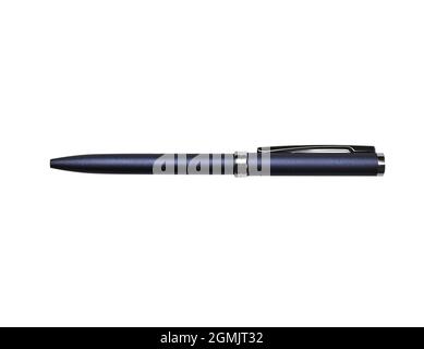Blue metallic ballpoint pen isolated on white background Stock Photo