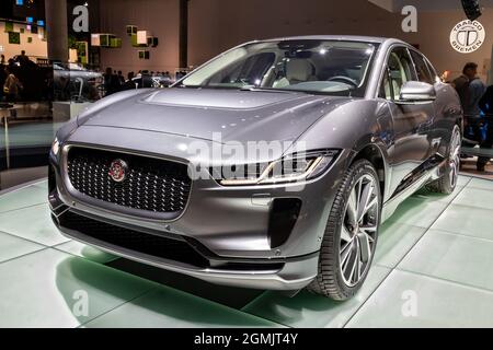 Jaguar I-Pace electric crossover SUV car showcased at the Frankfurt IAA Motor Show. Germany - September 10, 2019 Stock Photo