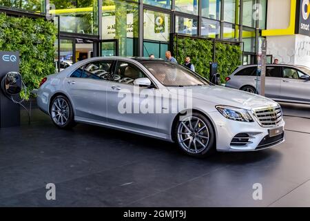 Mercedes-Benz S-Class S560 e plug-in hybrid car  showcased at the Frankfurt IAA Motor Show. Germany - September 10, 2019 Stock Photo