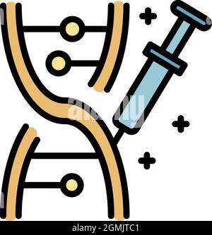 DNA chain and syringe icon. Outline DNA chain and syringe vector icon color flat isolated Stock Vector