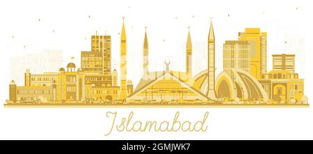 Islamabad Pakistan City Skyline with Golden Buildings Isolated on White. Vector Illustration. Travel and Tourism Concept with Historic Architecture. Stock Vector