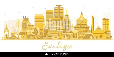 Surabaya Indonesia City Skyline with Golden Buildings Isolated on White. Vector Illustration. Business Travel and Tourism Concept. Stock Vector