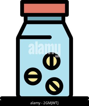 Pill bottle icon. Outline pill bottle vector icon color flat isolated Stock Vector