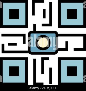 QR code icon. Outline QR code vector icon color flat isolated Stock Vector