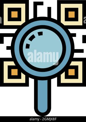 Magnified QR code icon. Outline magnified QR code vector icon color flat isolated Stock Vector