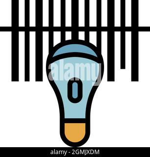 Handheld barcode scanner icon. Outline handheld barcode scanner vector icon color flat isolated Stock Vector