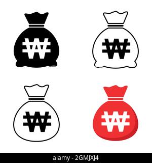 Set of Money bag icon isolated on white background. Bank symbol, profit graphic, flat web sign . Stock Vector