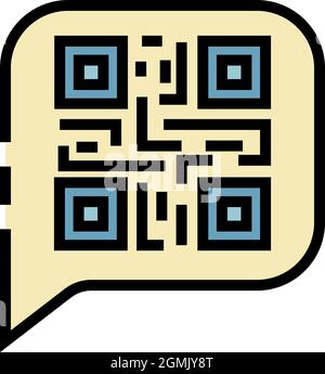 QR code in chat bubble icon. Outline QR code in chat bubble vector icon color flat isolated Stock Vector