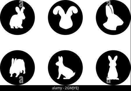 Rabbits set of round glyph icons on a white background Stock Vector