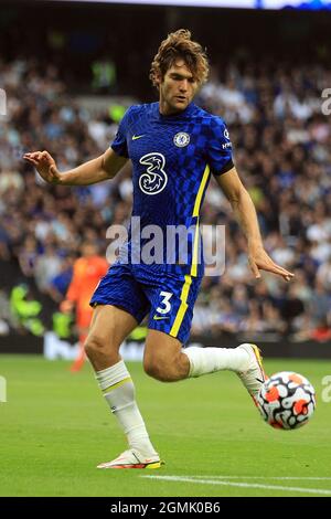 London, UK. 19th Sep, 2021. Marcos Alonso of Chelsea in action during the game. Premier League match, Tottenham Hotspur v Chelsea at the Tottenham Hotspur Stadium in London on Sunday19th September 2021. this image may only be used for Editorial purposes. Editorial use only, license required for commercial use. No use in betting, games or a single club/league/player publications. pic by Steffan Bowen/Andrew Orchard sports photography/Alamy Live news Credit: Andrew Orchard sports photography/Alamy Live News Stock Photo