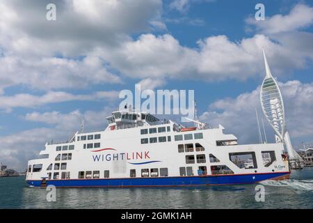 Whitelink car ferry leaving Portsmouth with the Millennium tower behind. Stock Photo