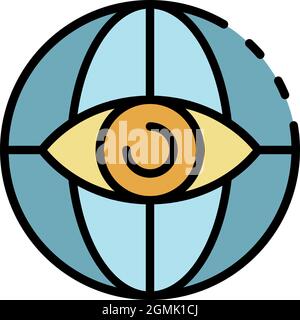 Global hacker monitoring icon. Outline global hacker monitoring vector icon color flat isolated Stock Vector