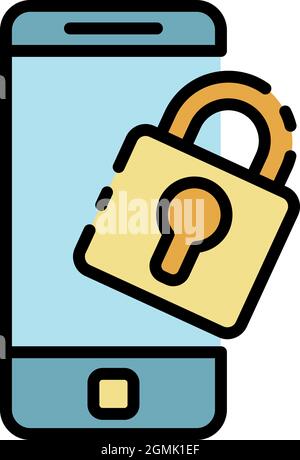 Hacker smartphone protection icon. Outline hacker smartphone protection vector icon color flat isolated Stock Vector