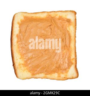 Peanut Butter On Bread Slice Isolated on White Background with Clipping Path Stock Photo