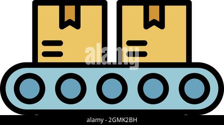 Goods on the conveyor icon. Outline goods on the conveyor vector icon color flat isolated Stock Vector