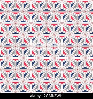 Abstract seamless triangles pattern. Geometric texture. Structured background with red, blue and gray triangles. Vector color illustration. Stock Vector