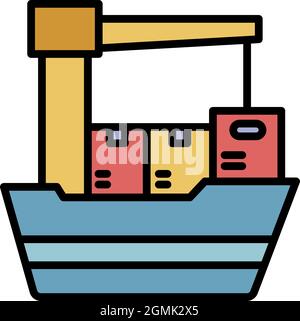 Export ship icon. Outline export ship vector icon color flat isolated Stock Vector