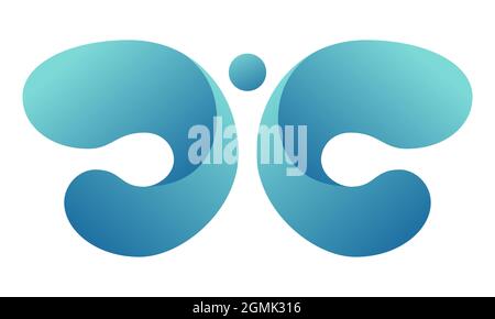 Abstract logo, sign. Gradient butterfly in turquoise colors. Vector logotype icon. Isolated on white background. Symmetric colorful gradient shape. Stock Vector