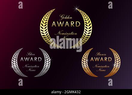 Awards logotype set. Isolated abstract graphic design template. Elegant nominee emblem. First 1st, second, third place shiny symbols. Luxurious congra Stock Vector