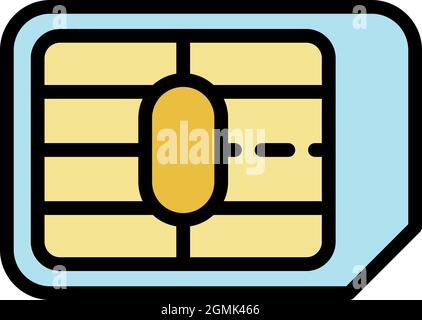 Micro sim card icon. Outline micro sim card vector icon color flat isolated Stock Vector