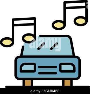 Loud music in the car icon. Outline loud music in the car vector icon color flat isolated Stock Vector