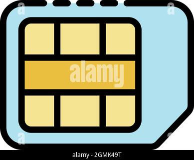Mini sim card icon. Outline mini sim card vector icon color flat isolated Stock Vector