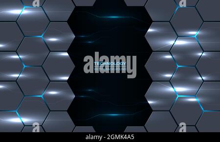 An electric hexagon background concept with lightning jumping across ...