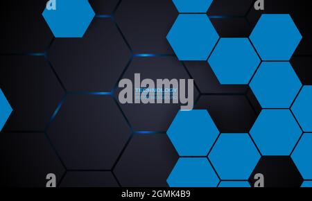 Dark gray hexagonal technology abstract 3D vector background. White ...