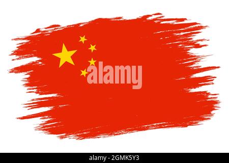 Vector vintage China flag. Drawing flag of China in grunge style. Stock Vector