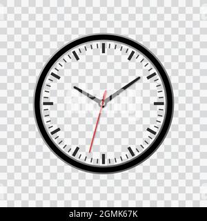 Vector simple classic round wall clock transparent background. Vector illustration Stock Vector