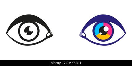 Vector illustration of a eyes. Vintage vector illustration of black and colorful eyes. Icon of eye. Stock Vector