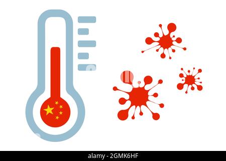 Vector icon of thermometer and viruses. Vector illustration of a thermometer and Coronavirus. Stock Vector