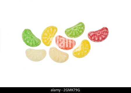 Top View of Multicolored Candy Isolated on White Background with Clipping Path Stock Photo