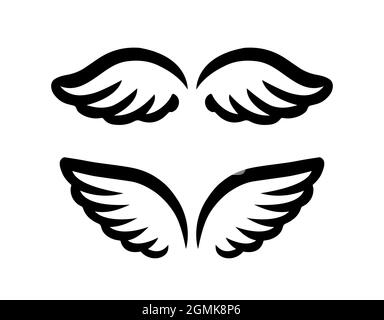 Wings for logo and branding element. Hand drawn set of feathers vector illustration Stock Vector