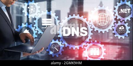 DNS Domain name System server concept. Mixed media. Stock Photo