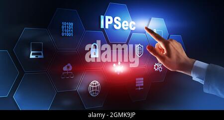IP Security. Data Protection Protocols. IPSec. Internet and Protection Network concept. Stock Photo