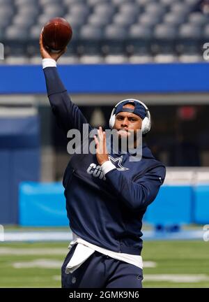 September 19, 2021 Dallas Cowboys corner back Trevon Diggs (7) celebrates  after intercepting a pass during the NFL football game between the Los  Angeles Chargers and the Dallas Cowboys at SoFi Stadium