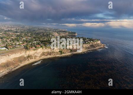 Aerial view of the Palos Verdes Estates with storm clouds in Los Angeles County, California. Stock Photo