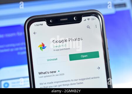 New Delhi, India - February 08, 2020: Google Photos App on Smartphone, Photos Backup Stock Photo