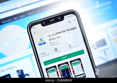 New Delhi, India - February 10, 2020: google navigation application on smartphone, Google navigation Stock Photo