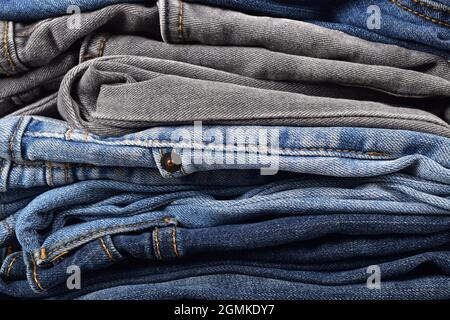 Jeans Stack Stack Background Stock Photo
