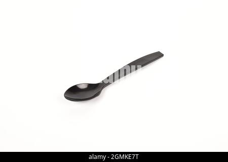 Plastic Spoon Isolated on White Background with Clipping Path, Disposable cutlery Stock Photo