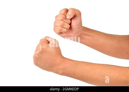 both hands punching isolated on white background Stock Photo