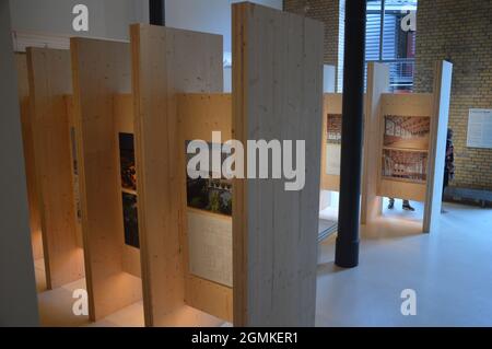 White Arkitekter - A Heart of Wood - Sara Kulturhus in Skelleftea - Exhibition in Aedes Architecture Forum in Berlin, Germany - September 19, 2021. Stock Photo